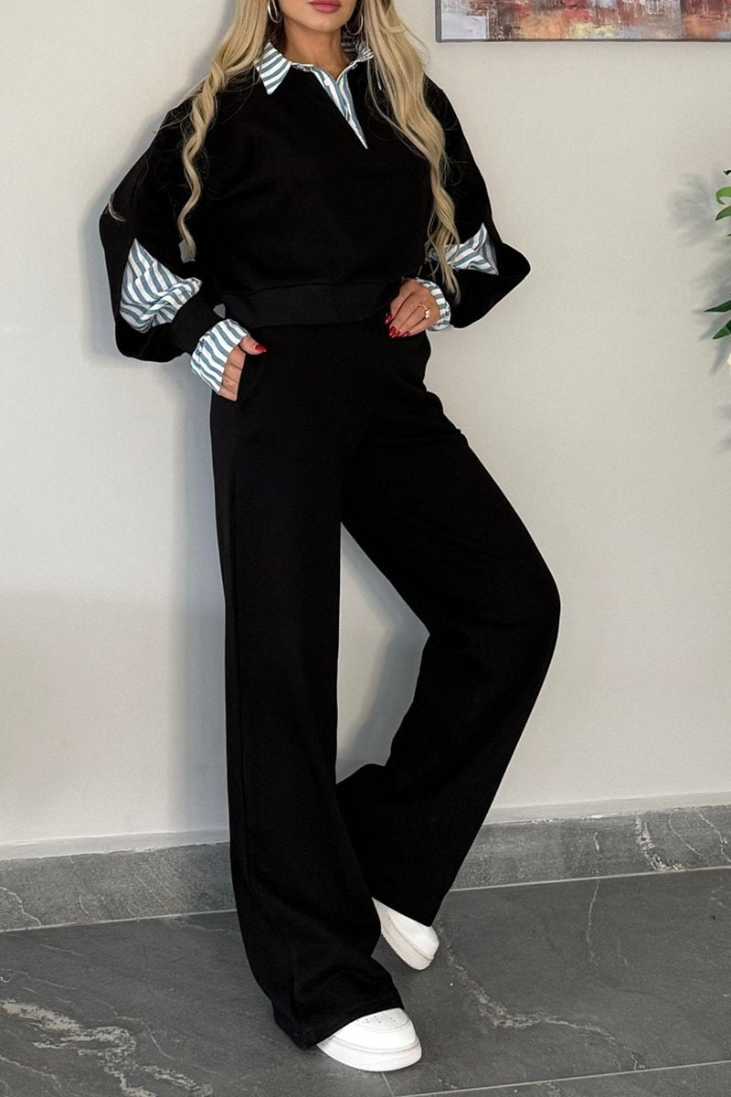 Emma - Ladies' suit with lapels, long sleeves, short top and trousers